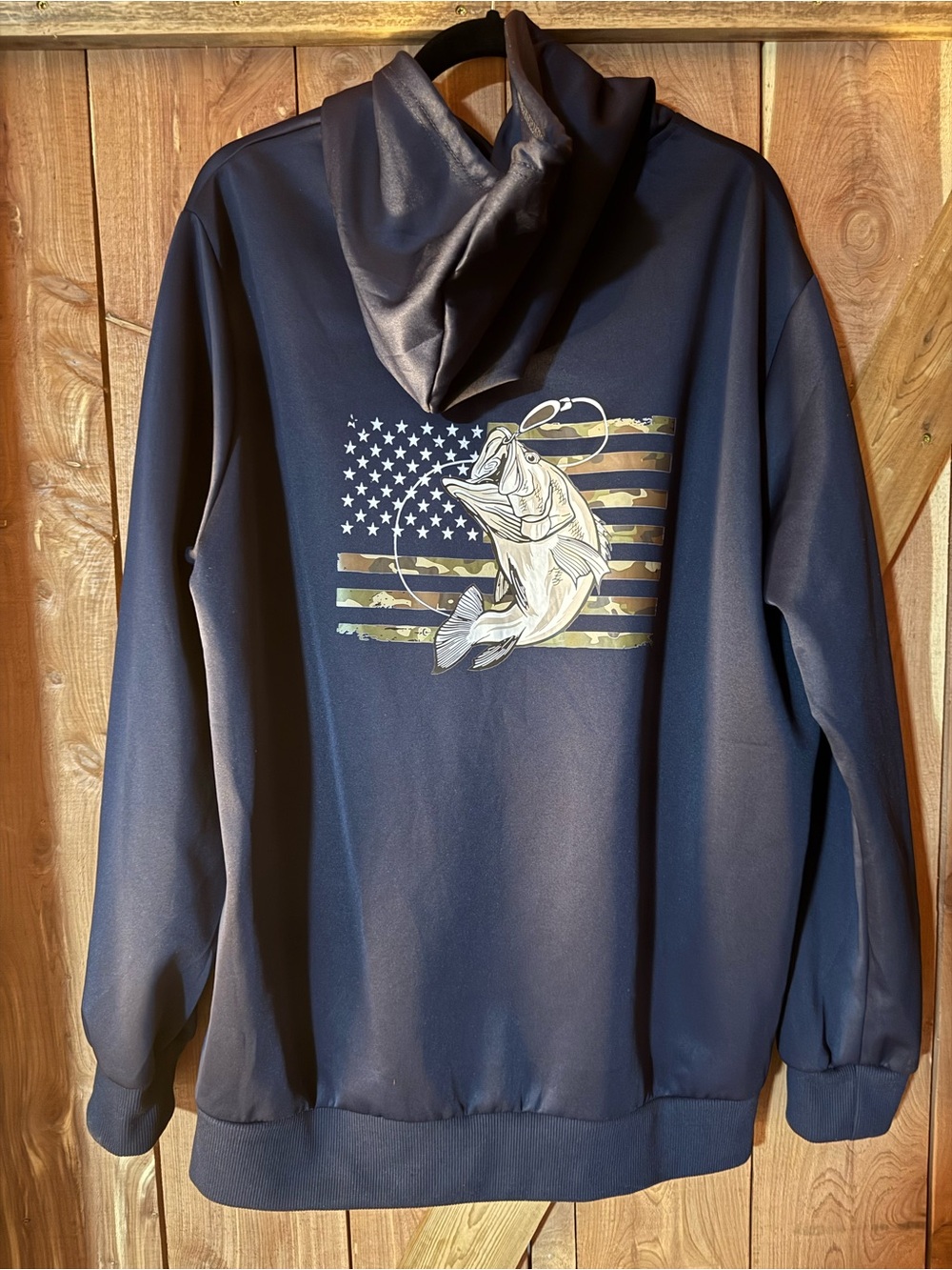 Unk Navy Men's Zip-Up Hoodie with Bass & Camo Flag Graphic